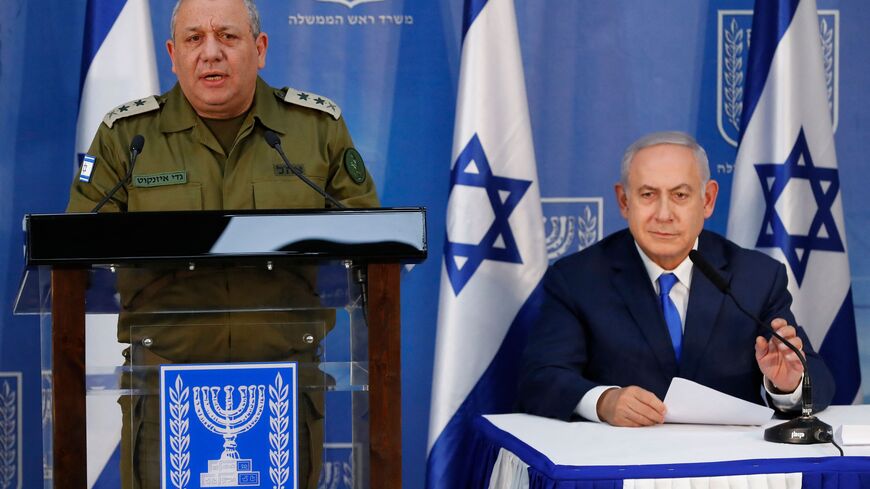 Israeli Prime Minister Benjamin Netanyahu and Israeli Chief of Staff Gadi Eizenkot (L) give a press conference in Tel Aviv, on December 4, 2018.