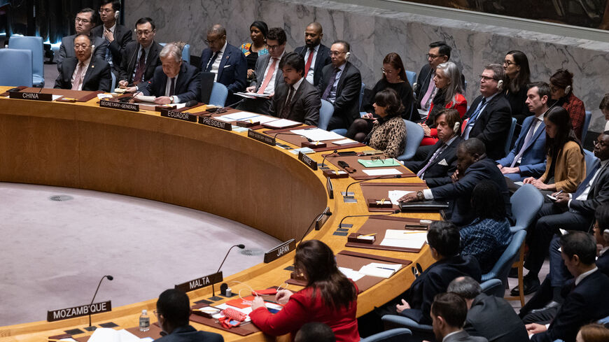 A general view shows a United Nations Security Council meeting on Gaza, at UN headquarters in New York City on December 8, 2023.