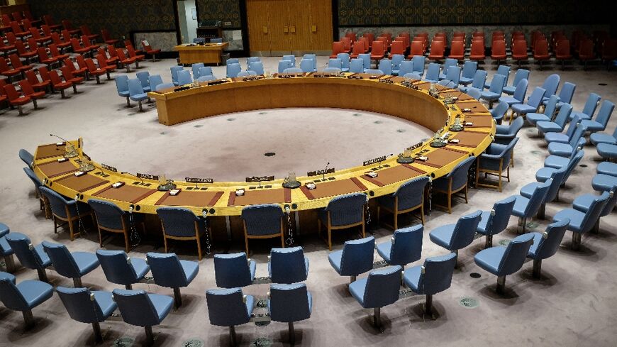 An empty UN Security Council chamber is seen in January 2018