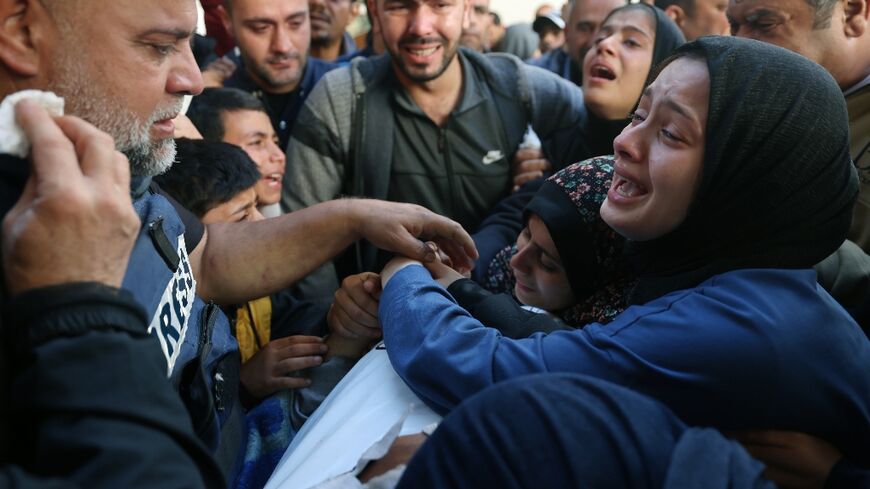 The funeral of Hamza Wael Dahdouh, a journalist with the Al Jazeera television network, who was killed in a reported Israeli air strike in Rafah in the Gaza Strip on January 7, 2024