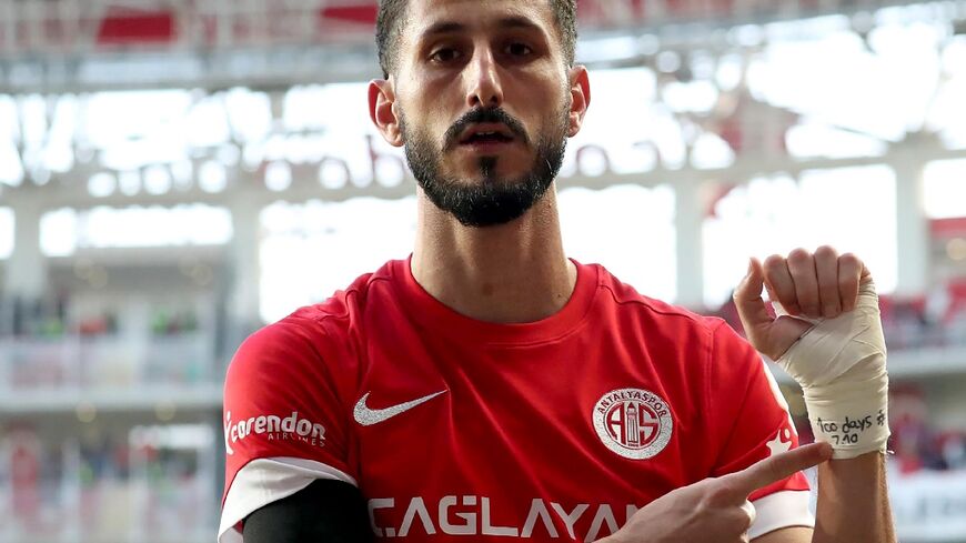 Antalyaspor's Israeli forward Jehezkel displayed a bandage on the Gaza war after scoring a goal