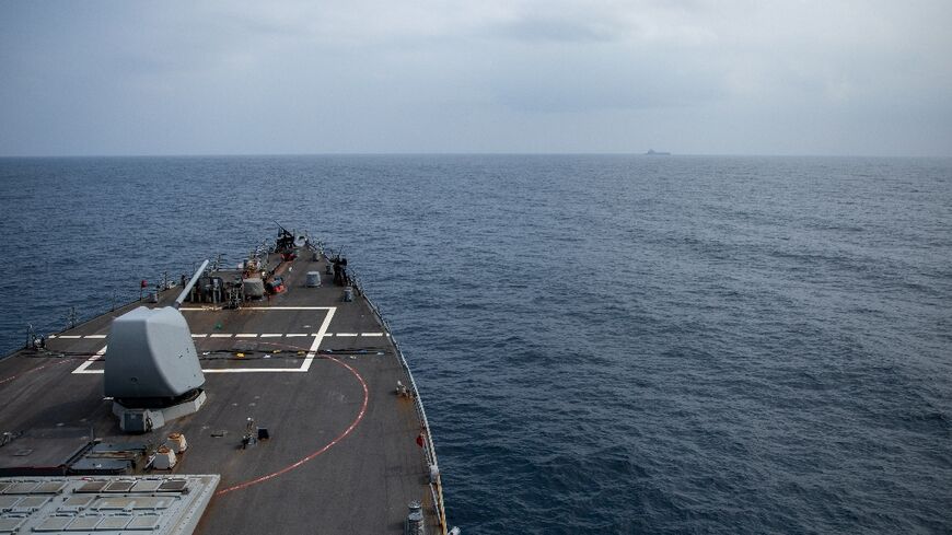 The US guided-missile destroyer USS Laboon is one ship in the multinational naval task force protecting Red Sea shipping from Huthi attacks, which are endangering a transit route that carries up to 12 percent of global trade