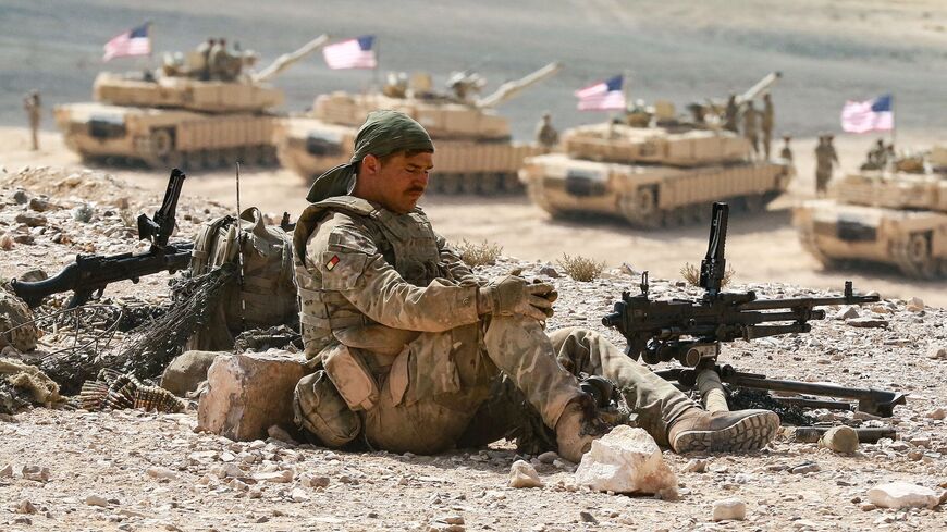 A US soldier takes part in the "Eager Lion" multinational military manuever, in the Al-Zarqa governorate, some 85km northeast of the Jordanian capital Amman, on Sept. 14, 2022. 