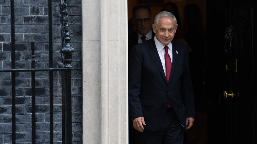 LONDON, ENGLAND - MARCH 24: Israel's prime minister Benjamin Netanyahu leaves 10, Downing Street after meeting Britain's Prime Minister, Rishi Sunak, on March 24, 2023 in London, England. Benjamin Netanyahu visits London against a backdrop of unrest at home. Protest are being held weekly across Israel against legislation neing pushed through the Knesset by his government to restain the judiciary. (Photo by Carl Court/Getty Images)