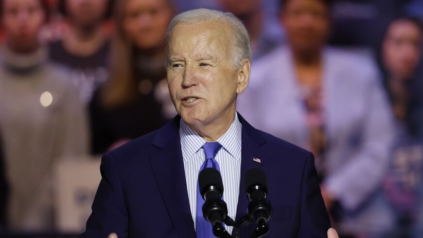 US President Joe Biden speaks at a ”Reproductive Freedom Campaign Rally" at George Mason University on Jan. 23, 2024.