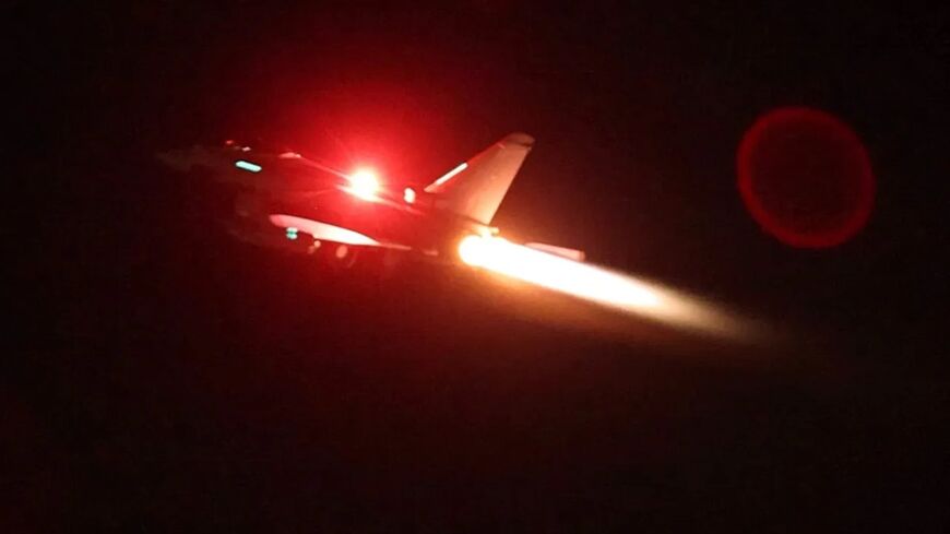 An RAF Typhoon aircraft takes off to join the US-led coalition from RAF Akrotiri to conduct air strikes against military targets in Yemen on Jan. 12, 2024.