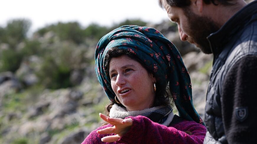 Ditza Alon and her husband Arye in the Nahal Orvim nature reserve in the Israel-annexed Golan Heights