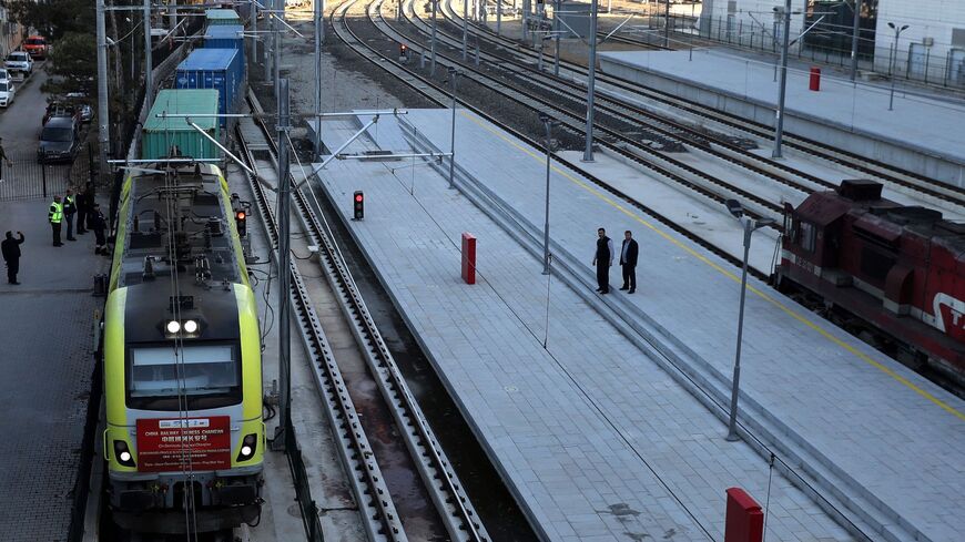 China Railway Express Chang'an freight train arrives at the Ankara train station, Turkey, on November 6, 2019. The first freight train, "Trans-Caspian China Railway Express", departing from China and going to Europe by using Marmaray, was sent off at Ankara Station.