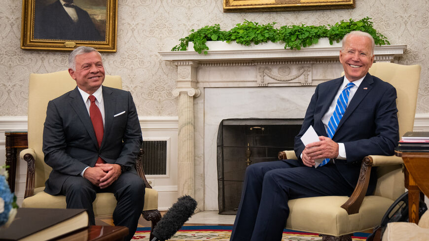 US President Joe Biden meets with King Abdullah II of Jordan in the Oval Office of the White House on July 19, 2021 in Washington, DC.
