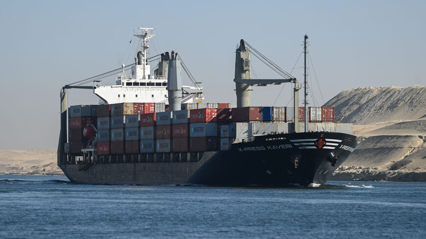 ISMAILIA, EGYPT - JANUARY 10: A ship transits the Suez Canal towards the Red Sea on January 10, 2024 in Ismailia, Egypt. In the wake of Israel's war on Gaza after the October 7 Hamas attack on Israel, Houthi rebels in Yemen pledged disruption on all ships destined for Israel through the Red Sea's Suez Canal. The disruption on world trade is evident in the number of companies using this container ship route - a 90 per cent decline compared to figures one year ago. (Photo by Sayed Hassan/Getty Images)