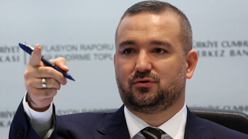 Turkish Central Bank Governor Fatih Karahan speaks at the bank's first meeting of the year, Ankara, Feb. 8, 2024. 