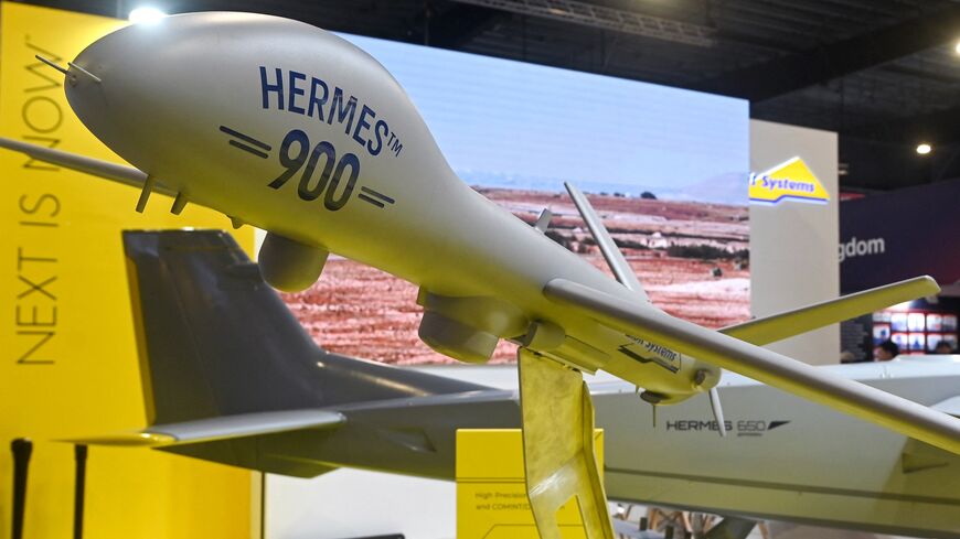 A Hermes 900 unmanned aerial vehicle is displayed at the Singapore Airshow in Singapore on Feb. 21, 2024.