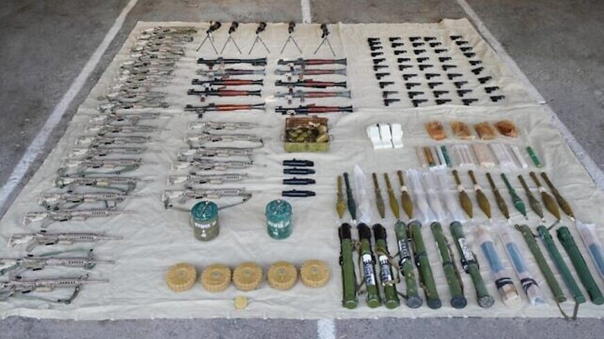 Iranian weapons smuggled into the West Bank captured by Israeli forces, in a handout image published March 25, 2024. 