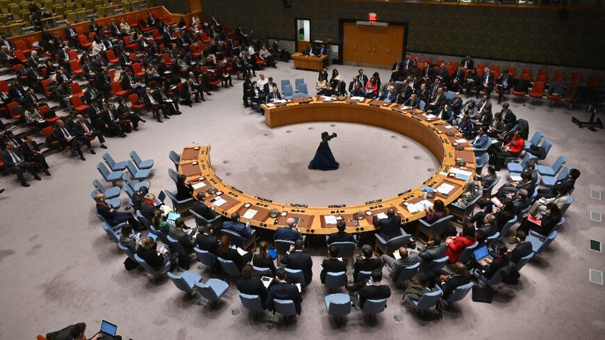 The UN Security Council meets on a motion for a Gaza ceasefire and hostage deal vote at UN headquarters in New York, on March 22, 2024