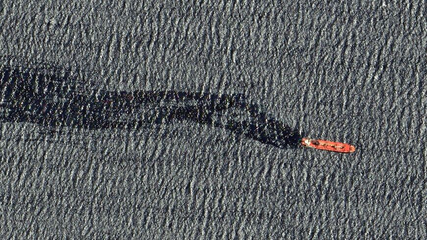 A satellite image taken on March 2 shows the Rubymar cargo ship, nearly two weeks after it was damaged in a Huthi-claimed strike