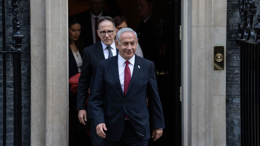 LONDON, ENGLAND - MARCH 24: Israel's prime minister Benjamin Netanyahu leaves 10, Downing Street after meeting Britain's Prime Minister, Rishi Sunak, on March 24, 2023 in London, England. Benjamin Netanyahu visits London against a backdrop of unrest at home. Protest are being held weekly across Israel against legislation neing pushed through the Knesset by his government to restain the judiciary. (Photo by Carl Court/Getty Images)