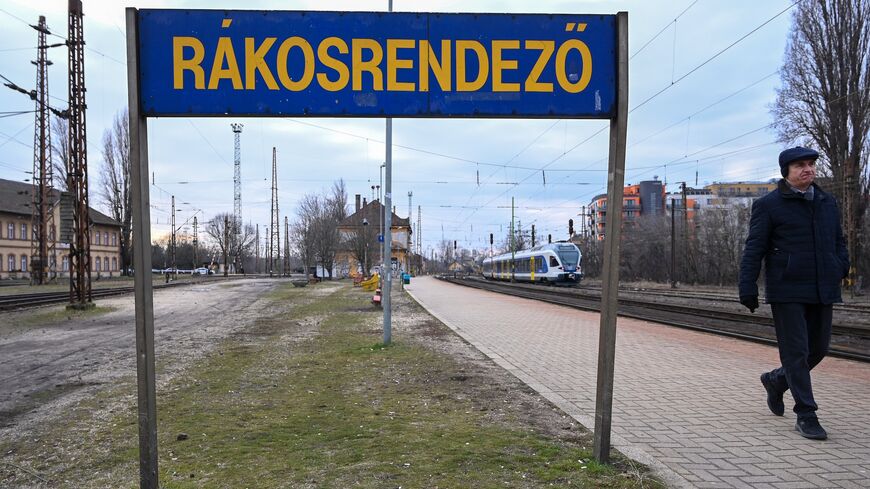 A passenger walks along the platform of the Rakosrendezo railway station, site of a controversial redevelopment by the UAE, Budapest, Jan.  12, 2024.