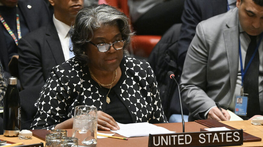 US Ambassador to the UN Linda Thomas-Greenfield attends a UN Security Council meeting on the Israel-Hamas war, at UN Headquarters in New York City on Feb. 20, 2024.