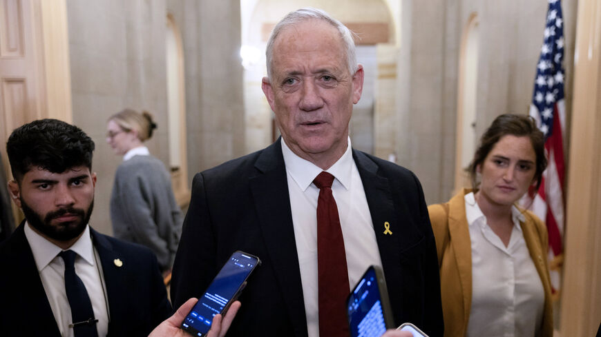 Benny Gantz, a member of Israel’s war cabinet, talks to the media after a meeting with Senate Minority Leader Mitch McConnell (R-KY) at the US Capitol, Washington, March 4, 2024.