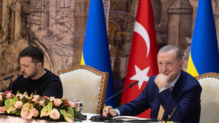 ISTANBUL, TURKEY - MARCH 08: President of Turkey, Recep Tayyip Erdogan speaks to the media during a joint press conference with President of Ukraine, Volodymyr Zelensky on March 08, 2024 in Istanbul, Turkey. (Photo by Chris McGrath/Getty Images)