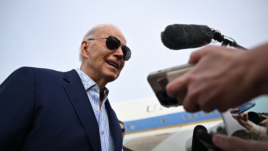 US President Joe Biden speaks to the press before boarding Air Force One at Joint Base Andrews 