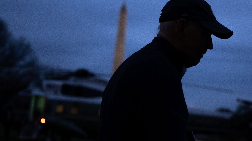 US President Joe Biden speaks to the press before departing the White House for the Camp David presidential retreat on March 1, 2024