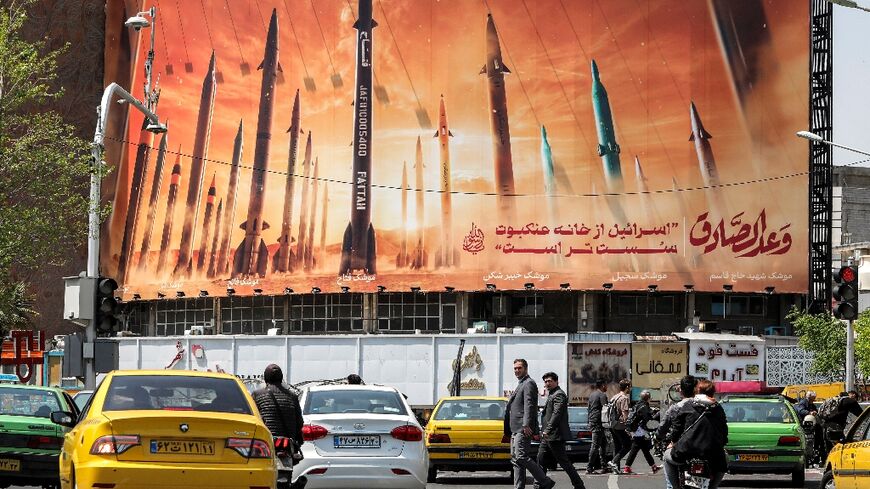 A billboard in Tehran depicting Iranian ballistic missiles erected after the unprecedented attack on Israel