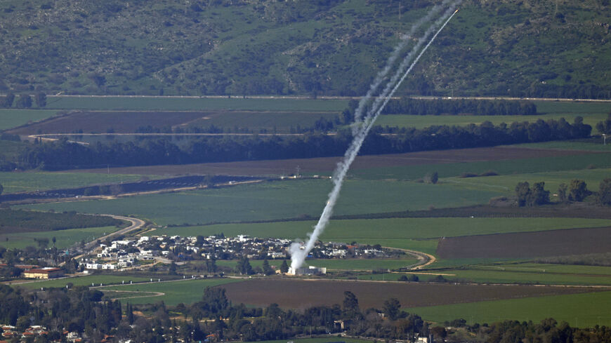 This picture taken in northern Israel shows Israel's Iron Dome missile defense system launches to intercept rockets being fired from Lebanon, Feb. 28, 2024.