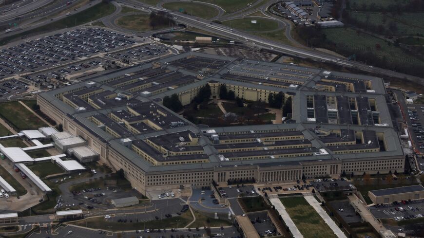 The Pentagon is seen from a flight taking off from Ronald Reagan Washington National Airport on November 29, 2022, in Arlington, Virginia. 