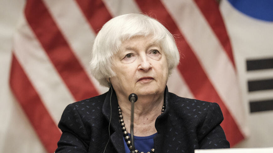 WASHINGTON, DC - APRIL 17: U. S. Treasury Secretary Janet Yellen speaks during a meeting with Japan's Minister of Finance Shun'ichi Suzuki and South Korea's Minister of Economy and Finance Sangmok Choi at the Treasury Department on April 17, 2024. Yellen cautioned on Tuesday that the U.S is poised to escalate sanctions against Iran in response to its recent assault on Israel. (Photo by Michael A. McCoy/Getty Images)