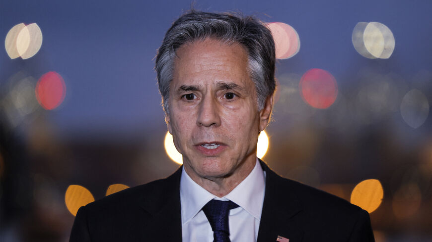 TOPSHOT - US Secretary of State Antony Blinken speaks to the press at the port of Ashdod in southern Israel on May 1, 2024. (Photo by Evelyn Hockstein / POOL / AFP) (Photo by EVELYN HOCKSTEIN/POOL/AFP via Getty Images)