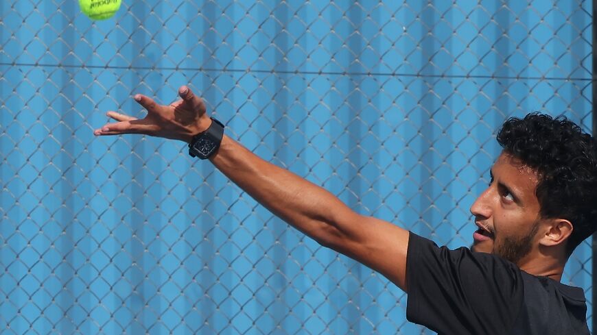 Ammar Alhaqbani trains at the Net Tennis Academy in Diriyah near the Saudi capital