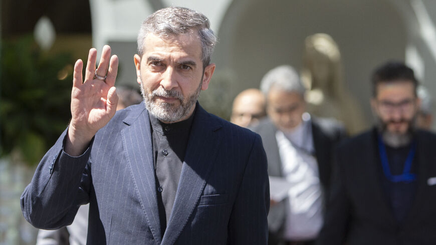 Iran's chief nuclear negotiator Ali Bagheri Kani waves as he leaves after talks at the Coburg Palais, the venue of the Joint Comprehensive Plan of Action, Vienna, Austria, Aug. 4, 2022.