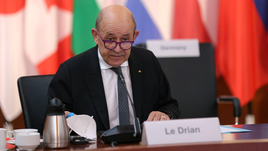 French Foreign Minister Jean-Yves Le Drian attends the Moldova support conference at the Foreign Ministry, Berlin, Germany, April 5, 2022.