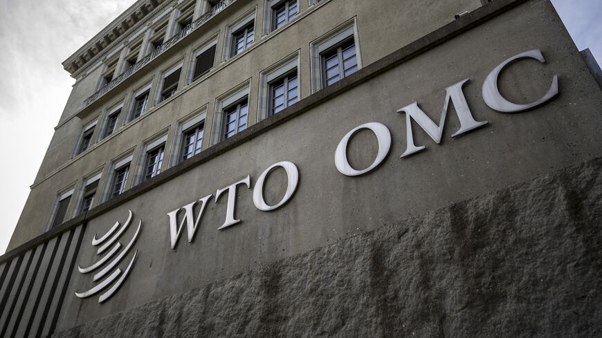 A picture taken in Geneva on Feb. 5, 2024, shows the logo of the intergovernmental World Trade Organization (WTO) at its headquarters.