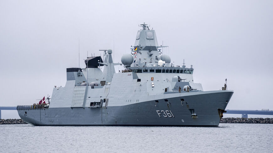 The frigate HDMS Iver Huitfeldt (F361) of the Royal Danish Navy arrives at the Naval Base in Korsoer, Denmark on April 4, 2024. Since February 2024, the Danish frigate Iver Huitfeldt has been deployed in the Red Sea as part of the US-led international naval coalition 'Operation Prosperity Guardian'. The coalition's task is to protect civilian shipping against attacks from the Houthi movement in Yemen. (Photo by Ida Marie Odgaard / Ritzau Scanpix / AFP) / Denmark OUT (Photo by IDA MARIE ODGAARD/Ritzau Scanpi