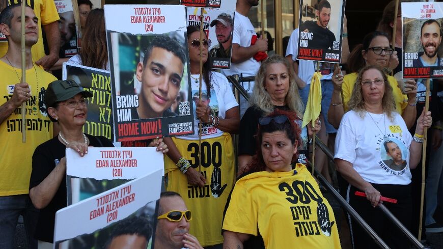 Israelis rally in Tel Aviv calling for a hostage release deal, 300 days into the Gaza war