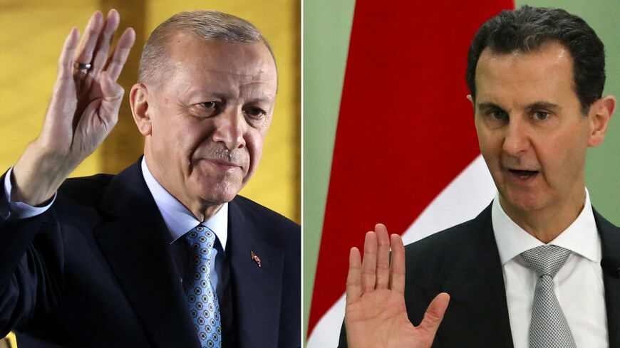 This combination of file photographs created on July 7, 2024, shows Turkey's President Recep Tayyip Erdogan (L) in Ankara on May 29, 2023, and Syria's President Bashar al-Assad in Damascus on July 16, 2023. 