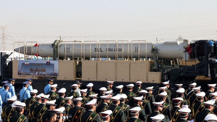 Iran displays its new Jihad ballistic missile at a military parade in Tehran amid Western allegations it has been supplying missiles to Russia for use in Ukraine