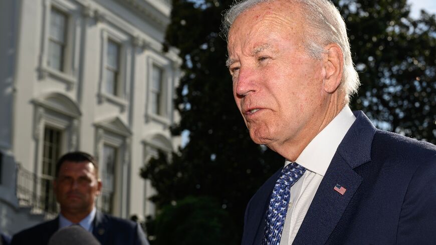 US President Joe Biden speaks with reporters after returning to the White House on September 2, 2024