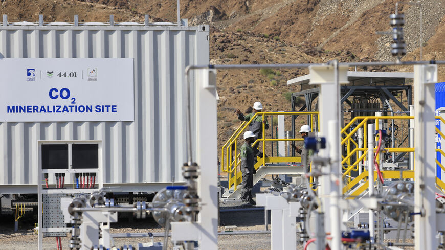 A general view shows the ADNOC Facility in Fujairah on November 28, 2023. Using novel technology developed by Omani start-up 44.01, the solar-powered plant will suck carbon dioxide from the air, dissolve it in seawater and inject it deep underground, where it will mineralise over a period of months. (Photo by Karim SAHIB / AFP) (Photo by KARIM SAHIB/AFP via Getty Images)