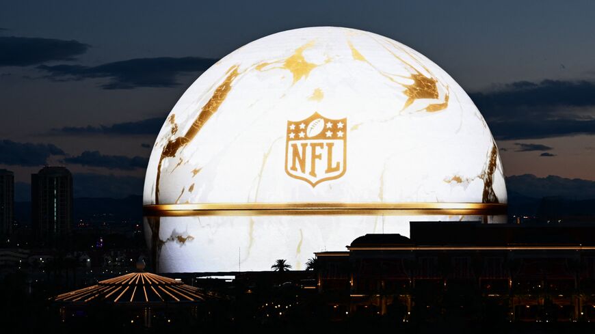 The NFL logo is displayed on the Sphere arena ahead of Super Bowl LVIII in Las Vegas, Nevada, on Feb. 7, 2024. 