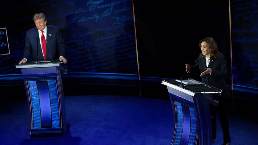 Republican presidential nominee, former U.S. President Donald Trump and Democratic presidential nominee, U.S. Vice President Kamala Harris debate for the first time during the presidential election campaign at The National Constitution Center on September 10, 2024 in Philadelphia, Pennsylvania. After earning the Democratic Party nomination following President Joe Biden's decision to leave the race, Harris faced off with Trump in what may be the only debate of the 2024 race for the White House. (Photo by Win