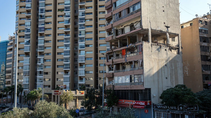 An apartment block stands in partial ruins after being hit by an Israeli airstrike on, Sept. 30, 2024 in Beirut, Lebanon.