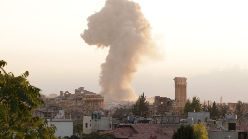 Smoke billows from the site of an Israeli airstrike on the Lebanese city of Baalbeck in the Bekaa Valley