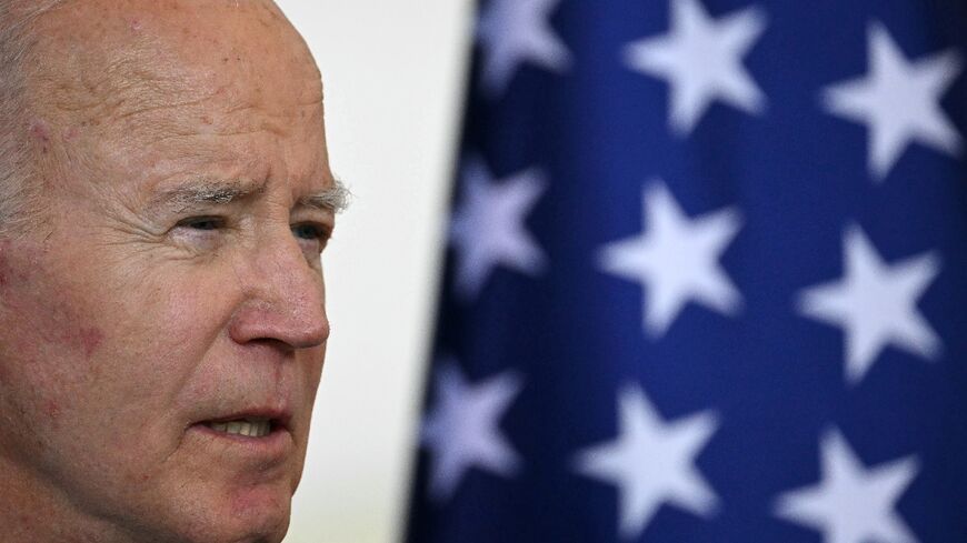 US President Joe Biden addresses a joint press conference with German Chancellor Olaf Scholz 