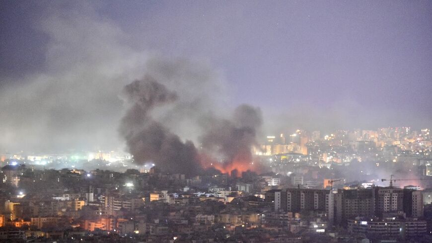 Smoke and flames rise over southern Beirut after an Israeli air strike