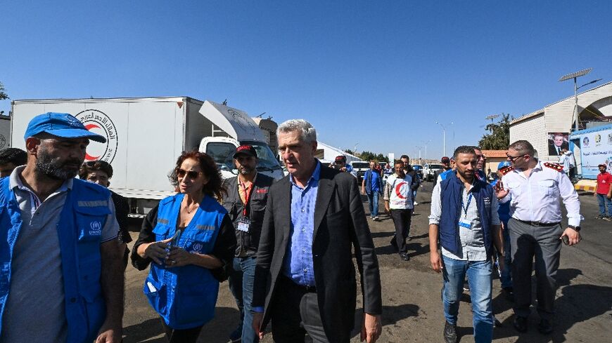 Filippo Grandi visits the Syrian side of the Jdeidet Yabus border crossing as displaced people arrive from Lebanon