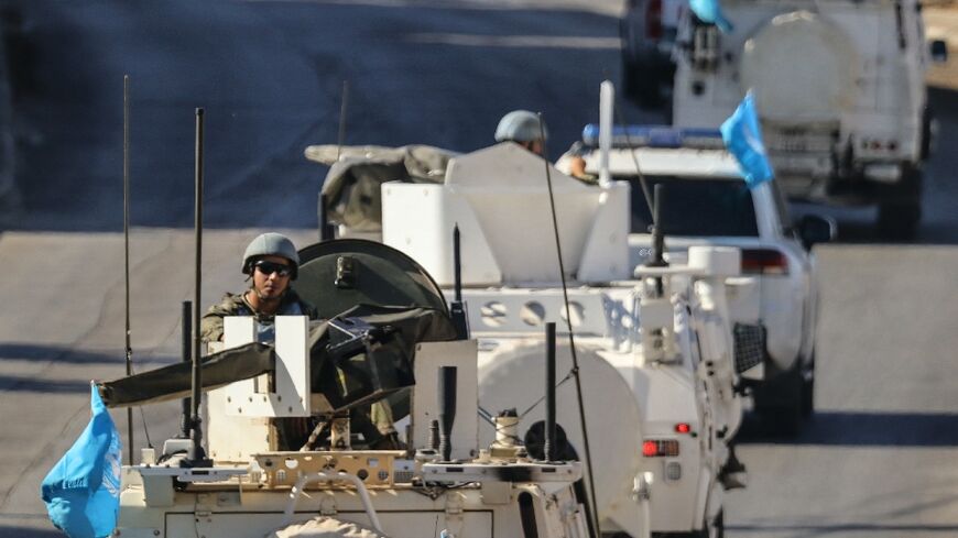 Peacekeepers from the United Nations Interim Force in Lebanon (UNIFIL) patrol in Marjayoun, southern Lebanon