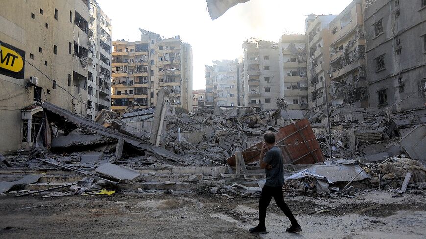 Devastation after an Israeli strike on the Sfeir neighbourhood in Beirut's southern suburbs